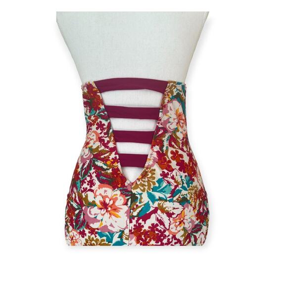 Mossimo Floral One Piece Halter Deep V-neck Open Back - Size M - Picture 3 of 5